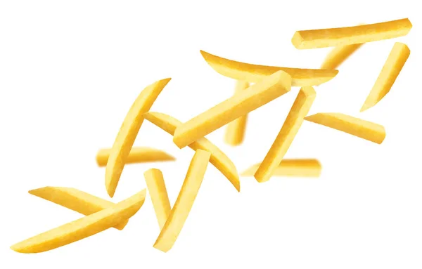 Pommes Hintergrund Fast Food Banner Fliegende Pommes Kartoffeln Mit Verschwommenem — Stockfoto
