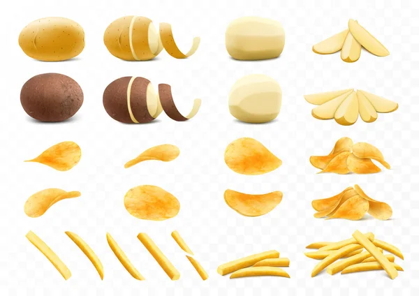 Kartoffelset Rohe Kartoffelscheiben Pommes Pommes Frites Kartoffeln Gemüseprodukte Gehackt Ungeschält — Stockfoto