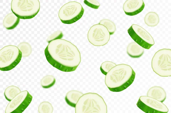 Flying Cucumber Pieces Falling Cucumber Slice Isolated White Background Selective — Stock Photo, Image