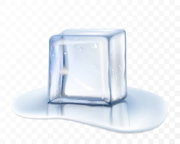 Transparente Cubo Gelo Vetor Azul Gotas Água Cubo Gelo Superfície — Fotografia de Stock
