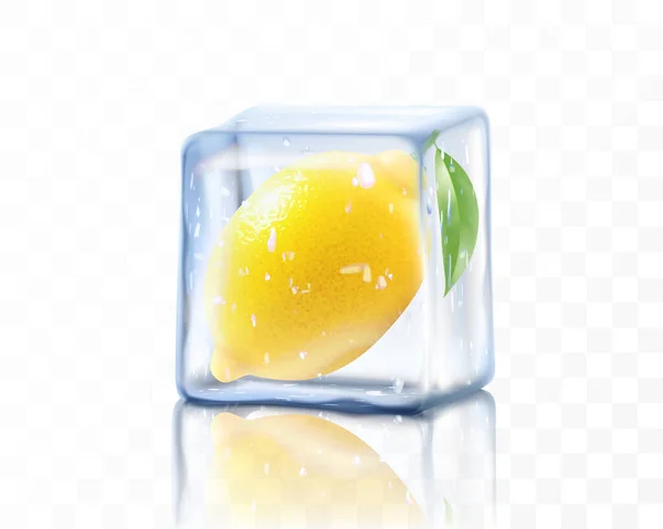 Свежий Спелый Лимон Кубике Льда Изолирован Прозрачном Фоне Замороженный Лимон — стоковое фото
