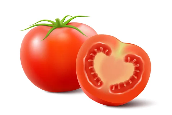 Uppsättning Tomater Isolerad Bakgrunden Vektorillustration Hela Skivade Halva Tomatfrukt — Stockfoto