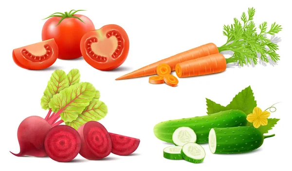 Conjunto Verduras Frescas Maduras Tomate Zanahoria Pepino Remolacha Ilustración Realista — Foto de Stock