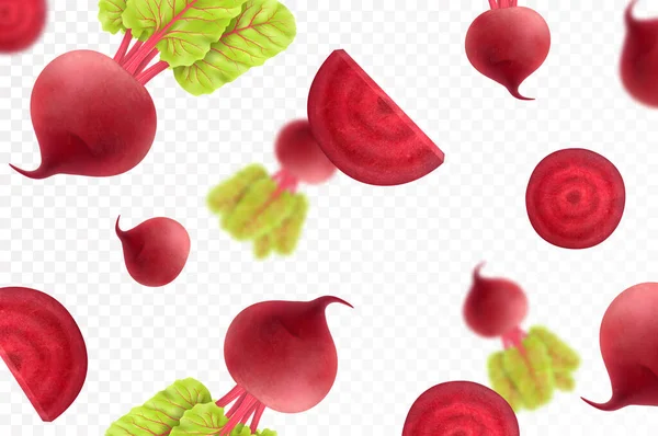 Fliegende Rüben Herabfallende Rote Beete Ganze Und Scheiben Isoliert Auf — Stockfoto