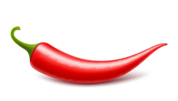 Röd Varm Naturlig Chilipepparkapsel Med Skugga Isolerad Vitt Realistisk Vektor — Stockfoto