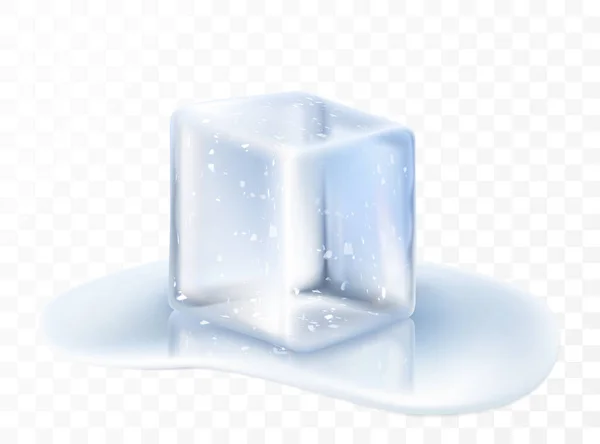 Прозорий Синій Вектор Кубик Льоду Краплі Води Крижаний Куб Поверхні — стокове фото