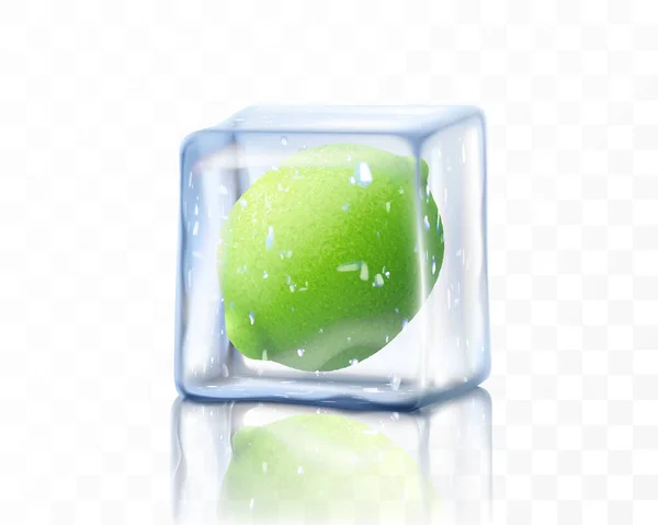 Verse Rijpe Limoen Geheel Ijsblokjes Geïsoleerd Transparante Achtergrond Bevroren Kalk — Stockfoto