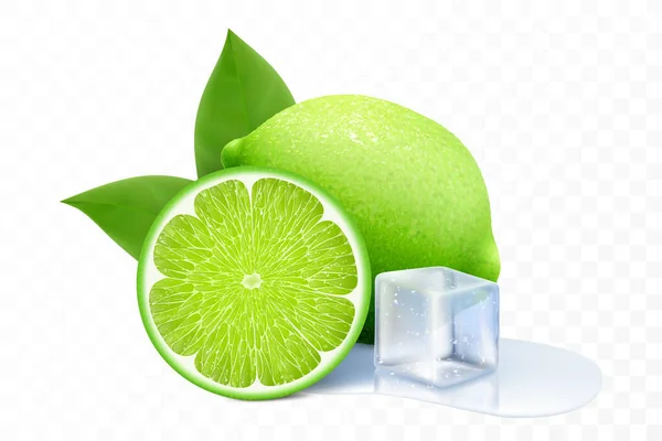 Fresh Lime Ice Cube Composition Elements Lime Leaves Half Lime — Stock Photo, Image