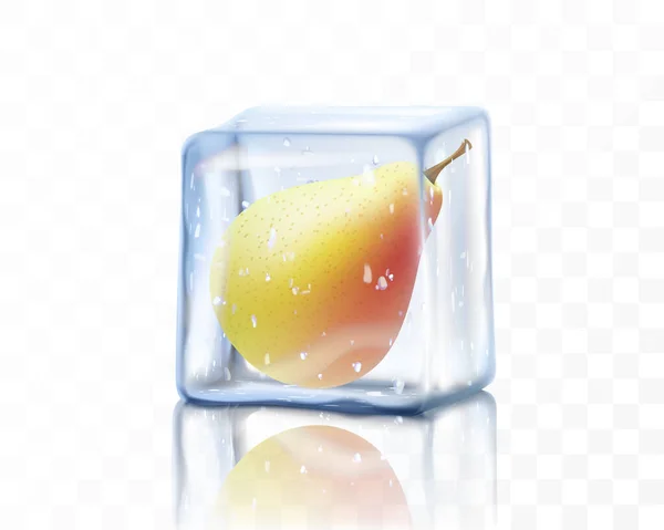Frische Reife Birne Eiswürfeln Isoliert Auf Transparentem Hintergrund Gefrorene Birnenfrüchte — Stockfoto