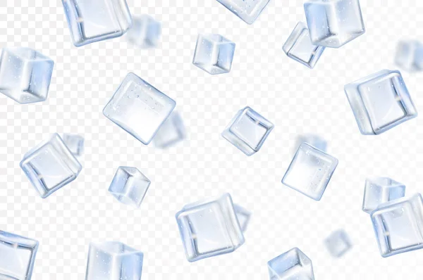 Падаючий Крижаний Куб Ізольований Прозорому Фоні Вибірковий Фокус Літаючі Кубики — стокове фото