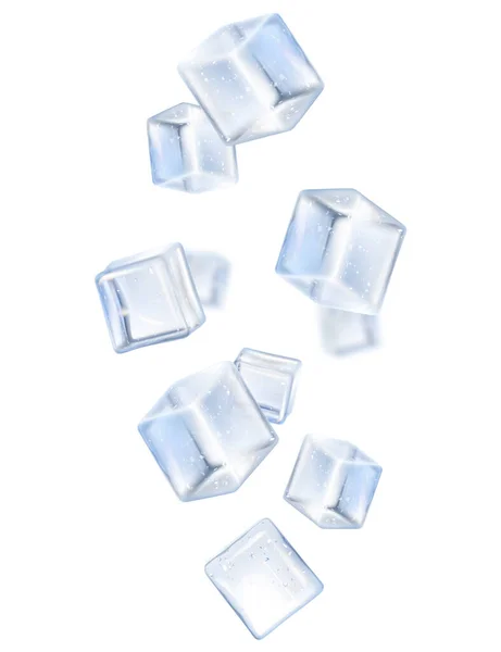 Caindo Cubo Gelo Isolado Fundo Transparente Foco Seletivo Cubos Gelo — Fotografia de Stock
