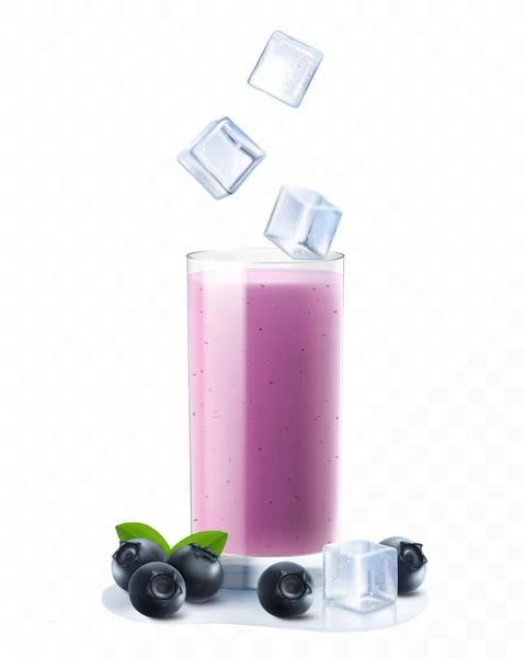 Cocktail Mirtilo Batido Bagas Iogurte Bebida Refrescante Verão Com Cubos — Fotografia de Stock