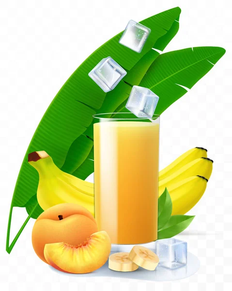 Banan Sok Brzoskwiniowy Smoothie Lub Koktajl Letni Orzeźwiający Jogurt Wieloowocowy — Zdjęcie stockowe