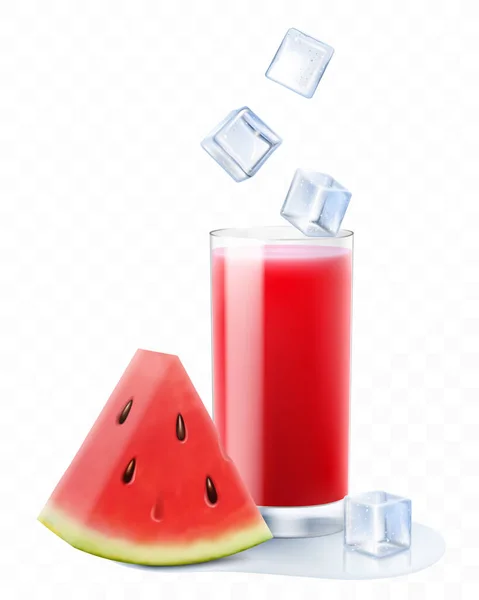 西瓜鸡尾酒 水果冰沙或酸奶 夏天清凉的饮料与冰块和西瓜 西瓜汁 现实的3D矢量说明 — 图库照片