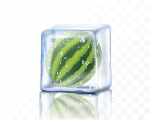 Fresh Ripe Watermelon Whole Ice Cube Isolated Transparent Background Frozen — Stock Photo, Image