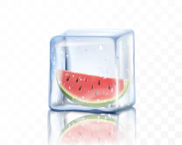 Frische Reife Wassermelone Zur Hälfte Eiswürfeln Isoliert Auf Transparentem Hintergrund — Stockfoto
