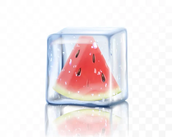 Verse Rijpe Watermeloen Helft Ijsblokje Geïsoleerd Transparante Achtergrond Bevroren Stuk — Stockfoto