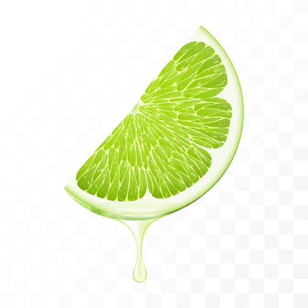 Fatiado Limão Verde Com Suco Gotejamento Isolado Fundo Transparente Fatia — Fotografia de Stock