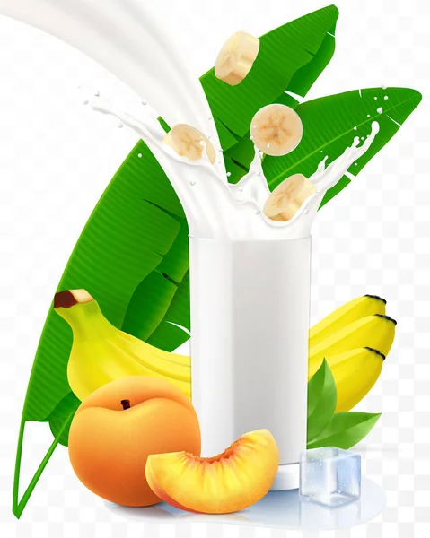 Banana Peach Yogurt Smoothie Milk Cocktail Summer Refreshing Multi Fruit — Stock Photo, Image