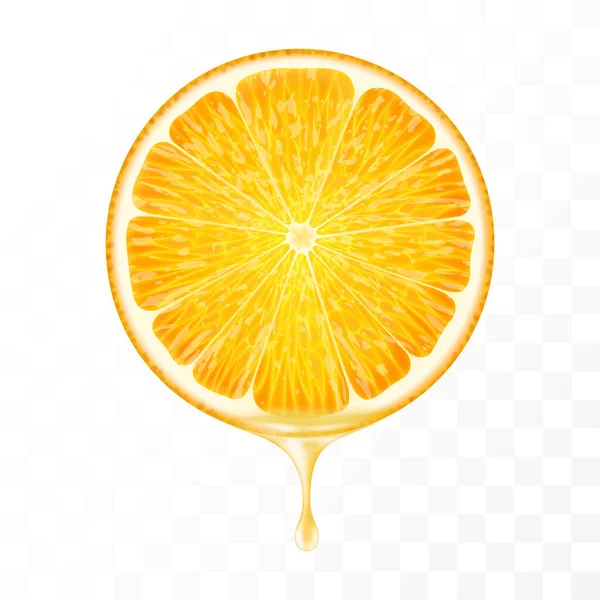 Rebanadas Naranja Con Jugo Goteando Aislado Sobre Fondo Transparente Rebanada — Foto de Stock