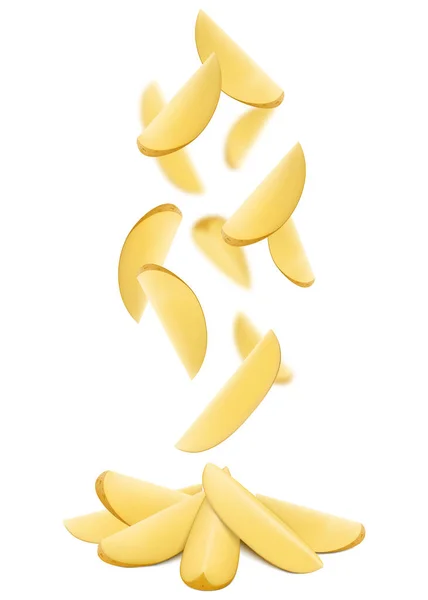 Havada Izole Patates Parçaları Var Soyulmamış Ham Patates Dilimleri Beyaz — Stok fotoğraf
