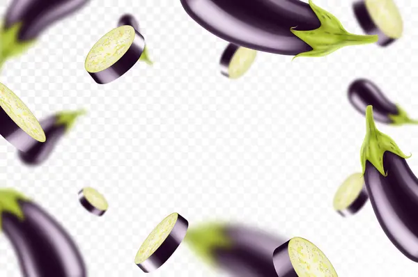 Falling Eggplant Isolated Transparent Background Flying Whole Sliced Eggplants Vegetable — Stock Photo, Image