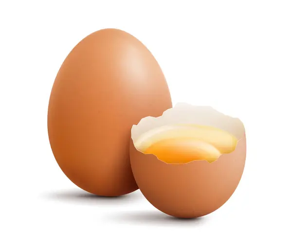 Raw Eggs Whole Broken Egg Half Yolk Isolated White Background — Stock Photo, Image