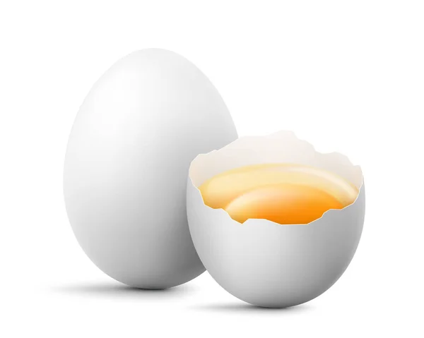 White Raw Eggs Whole Broken Egg Half Yolk Isolated White — Stock Photo, Image