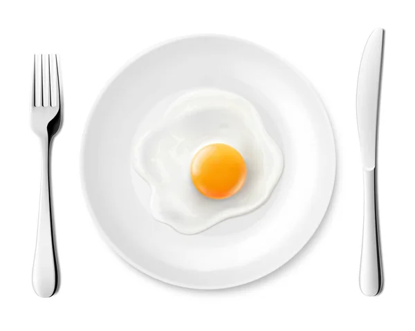 Lezzetli Kızarmış Yumurta Paslanmaz Çelik Çatal Bıçak Takımı Beyaz Arka — Stok fotoğraf