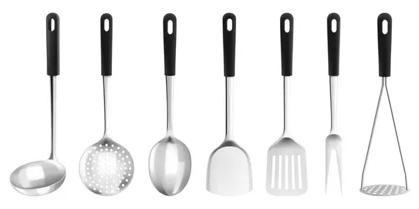 Set Kitchen Cooking Utensils Soup Ladles Slotted Spoons Kitchen Spatula — Stock Photo, Image