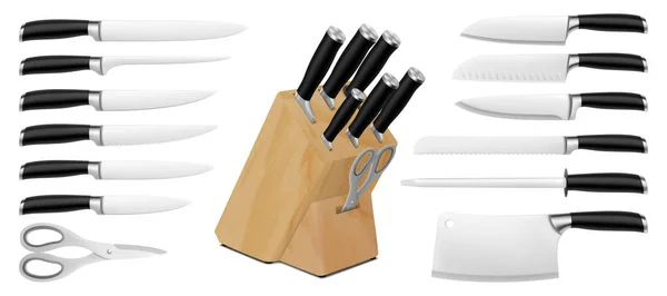 Knifes Kitchen Scissors Wooden Stand Hardened Steel Chef Knife Versatile — Stock Photo, Image