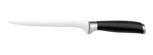 白い背景に隔離された黒いハンドルが付いている鋭いボンニングのナイフ 現実的な3Dレンダリング ベクトルイラスト プロのキッチン用品 モックアップ トップビュー キッチンウェア — ストック写真