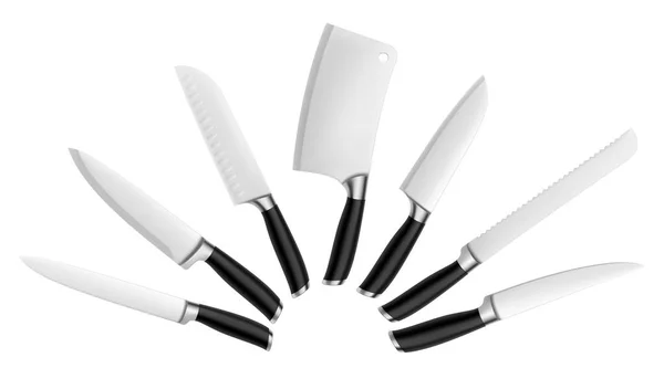 Set Steel Kitchen Knives Isolated White Background Butcher Knives Tools — Stock Photo, Image