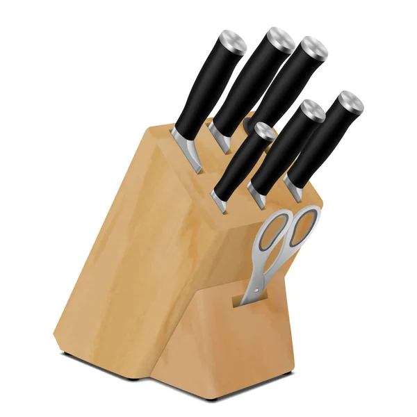 Messer Und Küchenschere Einem Holzständer Gehärteter Stahl Kochmesser Vielseitig Einsetzbar — Stockfoto