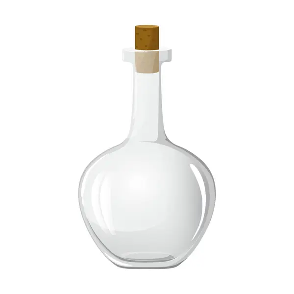 ワインや油のためのコルク栓付きの空のガラスボトル 薬の魔法のブランク容器 酢またはジュースのための空の瓶 白を基調としたフラットデザインベクトルイラスト — ストックベクタ