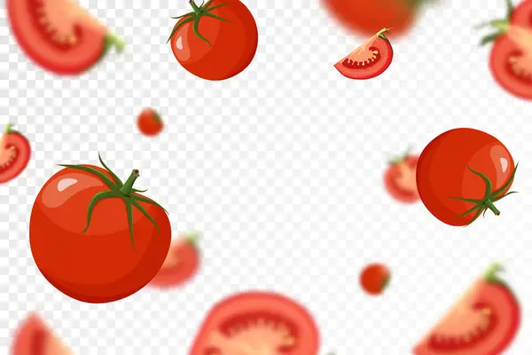Tomato Background Falling Fresh Ripe Tomatoes Different Angles Isolated Transparent — Stock Vector