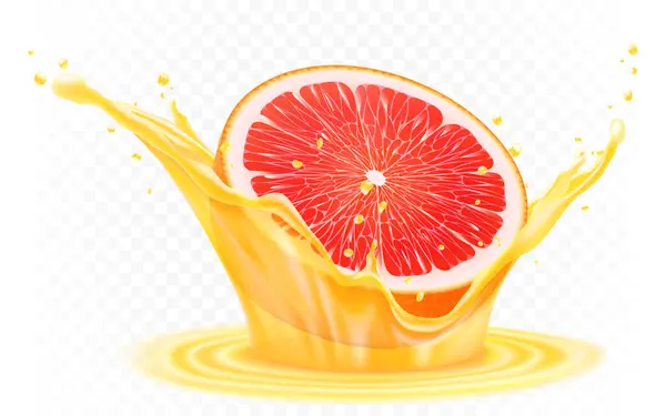 Grapefruit Fresh Ripe Grapefruit Splash Juice Grapefruit Beverage Flavor Realistic — Archivo Imágenes Vectoriales