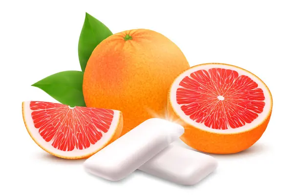 Grapefruit Chewing Gum Bubble Gum Grapefruit Citrus Flavor Chewing Pads — Vector de stock