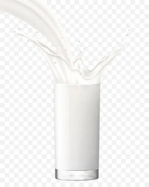 Milk Splash Glass Milk Yogurt Poured Glass Realistic Vector Illustration — 图库矢量图片
