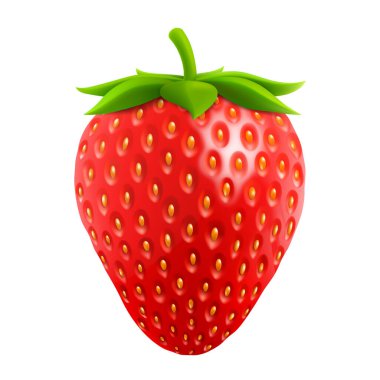 Whole strawberry. Fresh red ripe berry isolated on white background. Realistic 3D vector illustration. Healthy food, sweet fruit with vitamin C.
