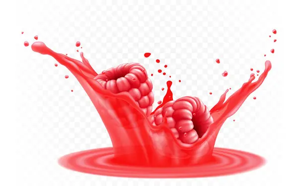 Red Fresh Raspberries Splash Juice Yogurt Fresh Berry Falls Juice — Image vectorielle