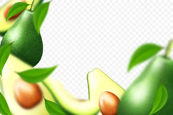 Realistic Tropical Background Exotic Avocado Fruit Healthy Food Illustration Slices — Archivo Imágenes Vectoriales