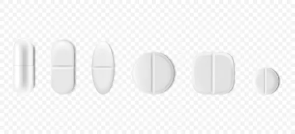 Antibiotic Pills Isolated White Background Collection Oval Capsule Shaped Tablets — Stock Vector