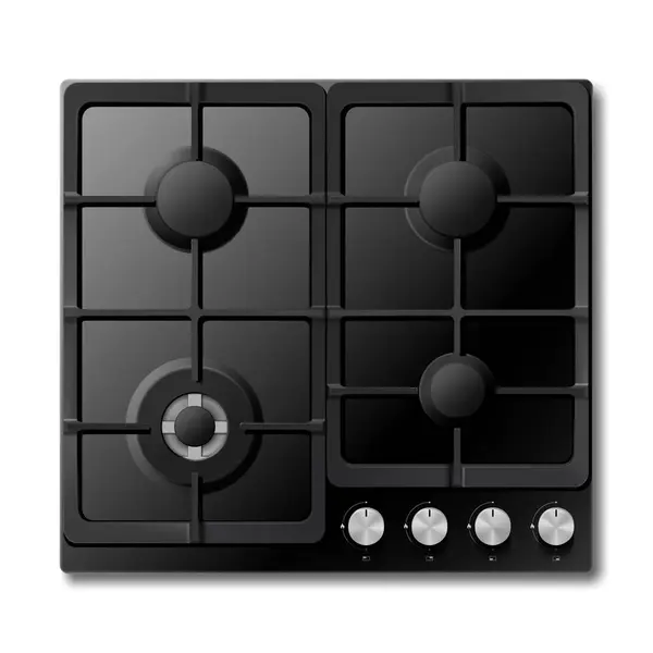 Gas Cooking Surface Realistic Vector Kitchen Appliance Cooktop Surface Black — Stock Vector