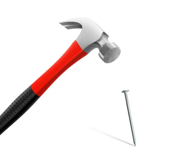 Carpenter Hammer Driving Nail Isolated White Background Fitter Hammer Chiselling — Stock Photo, Image