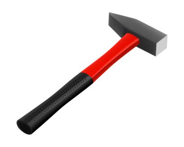 Beyaz arka planda izole edilmiş lastik saplı çilingir çekici. Çivi çakma ve çivi çakma ve çivi çakma ve parçaları birleştirme için de uygun çekiç. Gerçekçi 3d vektör illüstrasyonu