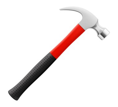 Marangoz çekici beyaz arka planda izole edilmiş. Çivi çakma ve çivi çakma ve çivi çakma ve parçaları birleştirme için de uygun çekiç. Gerçekçi 3d vektör illüstrasyonu