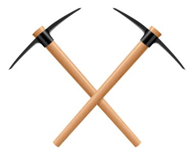 Çapraz kazma çekiçleri ya da beyaza izole edilmiş balta. Jeolojik kaya kıracağı çekici. Usta taş ustaları, inşaatçılar, taş işleme için heykeltıraşlar için el perküsyonu aleti. Gerçekçi 3B vektör