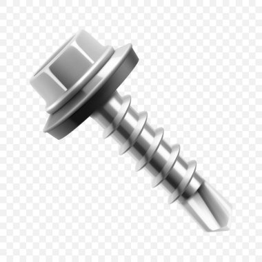 Metal kendini tıklatan vida şeffaf arkaplanda izole edilmiş. Gerçekçi 3d Vektör illüstrasyonu