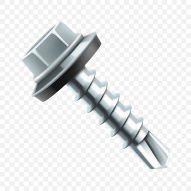 Metal kendini tıklatan vida şeffaf arkaplanda izole edilmiş. Gerçekçi 3d Vektör illüstrasyonu